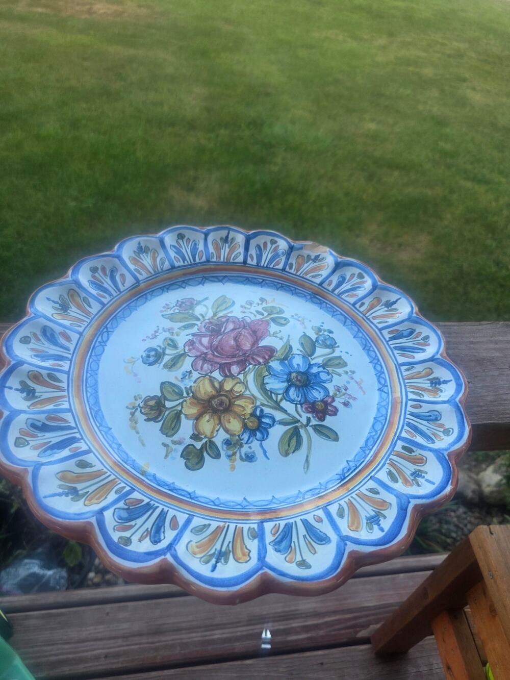 Vintage Talavera Spain 15.75" Hand Painted Floral Wall Charger Plate No 25